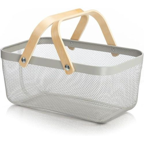 Share This Product Mesh Steel Basket Wire Basket With Wooden Handles - Multicolor