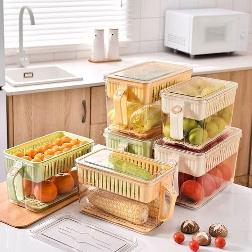Vegetable & Food Storage Fridge Containers With Strainer - Multicolor