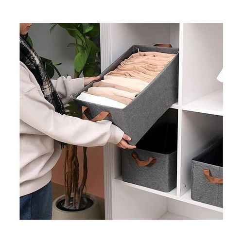 Foldable Cloth Basket For Storage With Metal Frame & Handle, Space Saver Wardrobe Bin Box Organizer