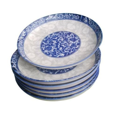 Set Of 12 Ceramic Dinner Plates – White & Blue
