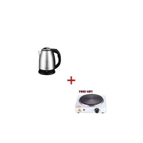 2L Stainless Steel Electric Kettle + Single Coil Hotplate - Silver