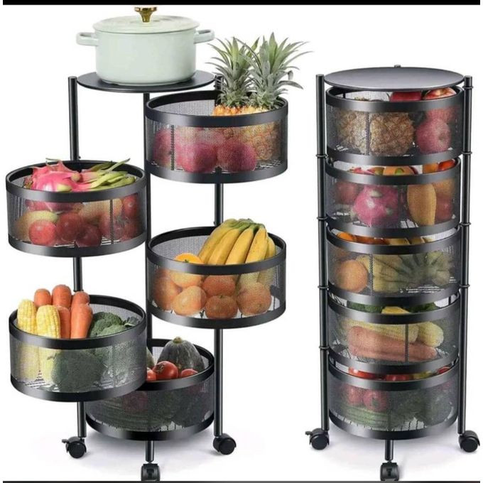 Multilayer Fruit Basket Rolling Round Kitchen Storage Rack With Wheels Floor Standing Vegetable Storage Rack For Fruit - Multicolor