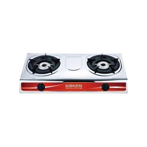 2 / Double Burners Stainless Steel Cooking Double Gas Stove With Automatic Ignition-Silver