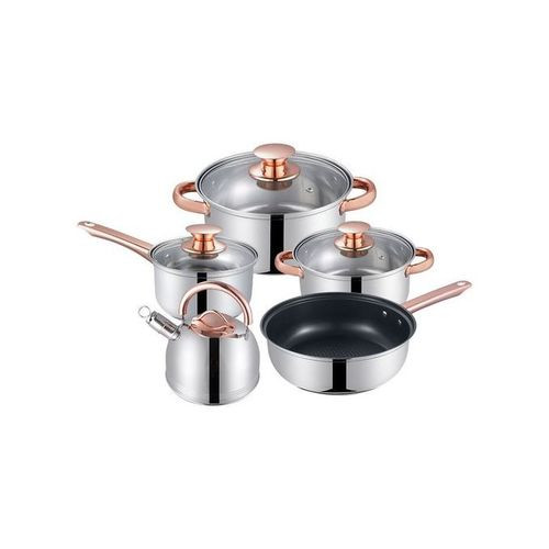 8 PC Stainless Steel Saucepans Cookware Pots With Kettle And Frying Pan - Multi-Colours .