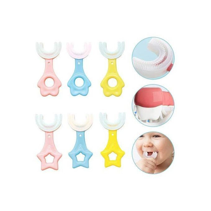 Silicone U-Shape Toothbrush Kids Manual Toddler Teeth Cleaning Brush 2-12- Multicolourrs- Multi-colour.