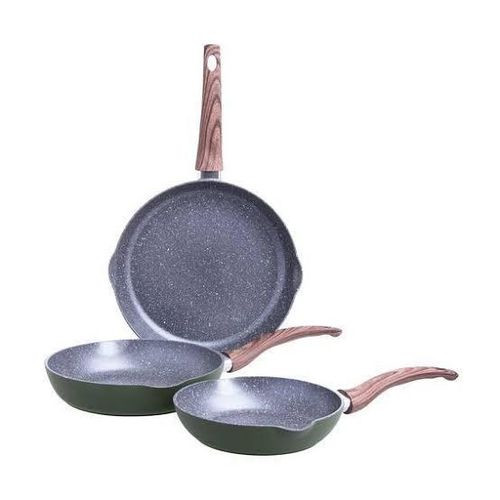 3PC Masterclass Frying Pan Non-Stick Skillet Premium Kitchen Cookware Set. Color Green