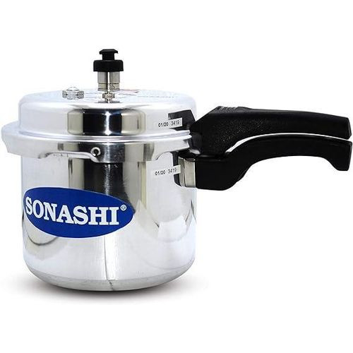 Sonashi 3 Liters Non Electric Heavy-Base Aluminium Pressure Cooker with Whistling Weight Valve-Silver