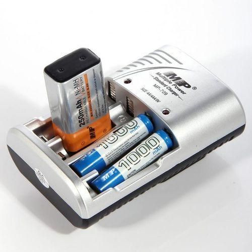 Multiple Power Rechargeable Battery Charger MP 709 ,Battery Charger Size AA,AAA and 9V - Silver