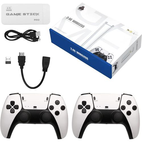 Wireless Retro Gaming Console Game Stick Video Game Console for TV Built-in 10000 Classic Games 8 Bit Mini Retro Controller HDMI Output Dual Player-4K Ultra HD Game Stick with 24,000+ Classic Games,2.4G Wireless Controllers for 2 Players