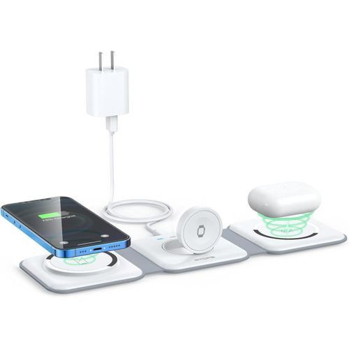 Wireless Charger 3 in 1,RTOPS Magnetic Travel Wireless Charging Station Multiple Devices,GaN 3 in 1 Charging Station,Compatible for iPhone15/14/13/12/Pro/Max,iWatch,AirPods 3/2/Pro(Adapter not Included)