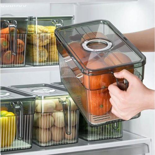 1Piece Food Storage Container Refrigerator Organizer Holder With Lid And Handle Plastic Fresh Box With Drain Basket -