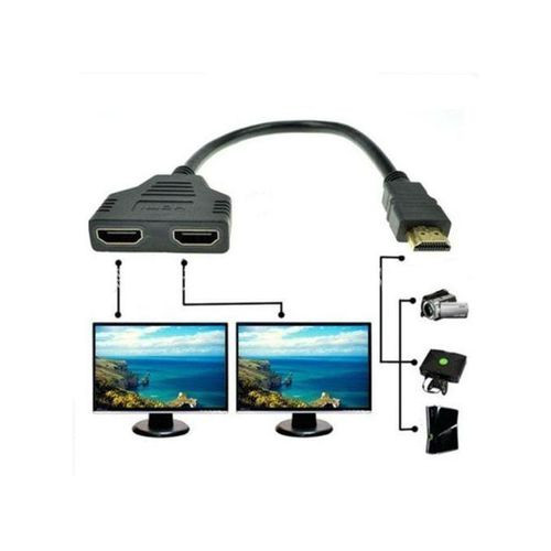 1080P HDMI Male To Dual HDMI Female 1 To 2 Way Splitter Cable Adapter - Black..