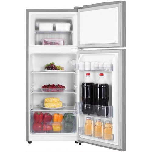 Hisense Double Door Fridge With Deep Freezing Compartment Top Mount Freezer 160 Litres Defrost Refrigerator -Silver/Grey
