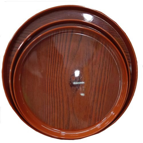3 Pieces Large Melamine Trays Designed Like Wood-Brown