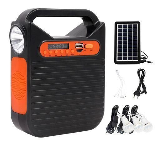 EASY POWER Solar Kit With 3 Bulbs, Torch And FM Radio, USB Port - Black