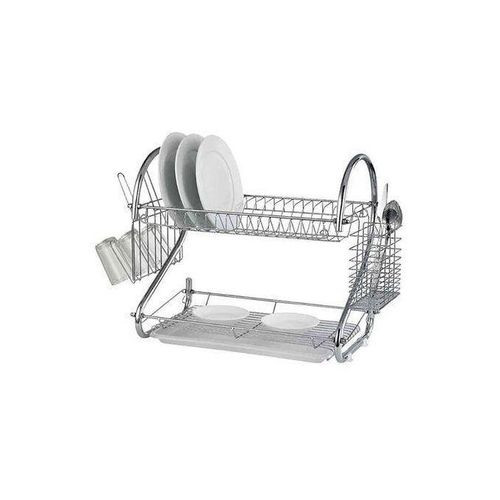 2 Tier Steel Plate Dish Drying Draining Rack Storage Organizer, Silver..