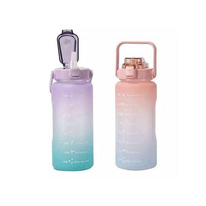 2L Time Marked Fitness Jug Outdoor Frosted Water Bottle, Multi-Colour.