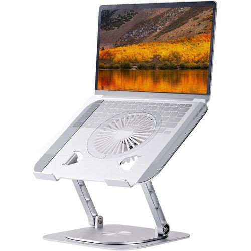 Adjustable Laptop Stand with 360 Rotating Base Compatible with MacBook Pro/Air Notebook up to 17 Inches Silver (Silver with Fan)