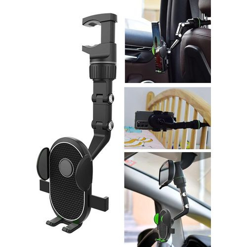 Car Mirror Phone Holder Mount, Upgraded Multifunctional Pop Rearview Mirror Phone Holder Car Accessories, 360° Car Rearview Mirror Mount Phone GPS Holder Cell Phone Stand for Car Desk Gray