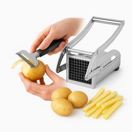 Potato Peeler + French Fry Cutter Bundle – Perfect Kitchen Combo- Silver