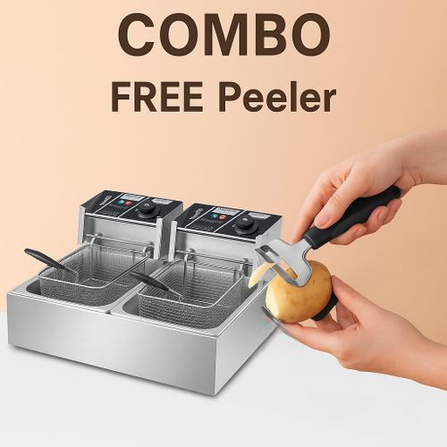 12L Double Tank Electric Deep Fryer with 2 Baskets + Free Potato Peeler – Ideal for Chips, Chicken & More