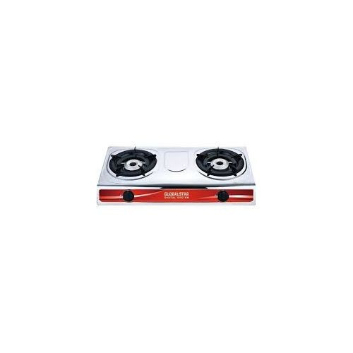 Global Star Gas Stove Double Burner With Automatic Ignition -Silver