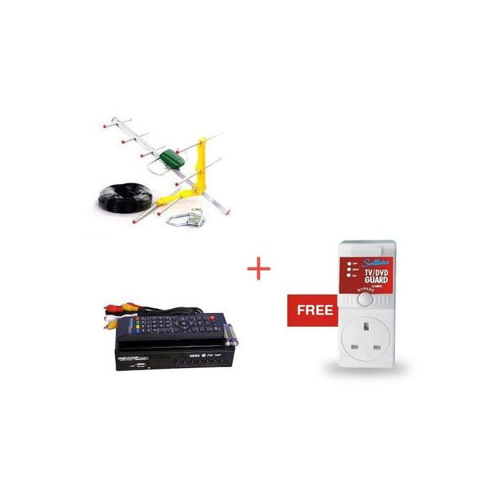 Phelistar Pack of Free to Air Decoder+Antenna+Free TV Guard-Black/ Silver..
