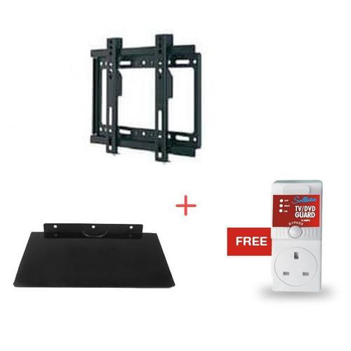 Pack of TV Wall Mount Suitable For 14"-42" + DVD/Decoder Wall Mount-+Free Tv Guard-Black