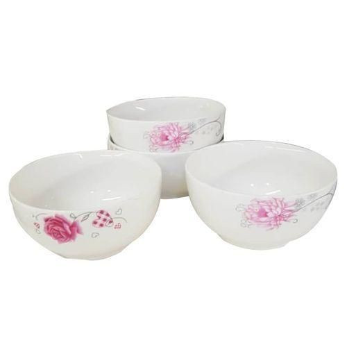 6 Pieces Set Of Quality Ceramic Soup Bowls Flower Varies-White