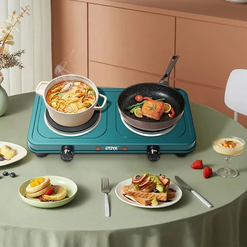 WINNING STAR Double Solid Electric Hot Plate- Twin Solid Hot Plate- Green