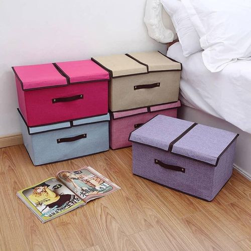 Collapsible Fabric Storage Boxes Decorative Organizing Baskets 10". x 8" x 7" (Grey/Multicolor)