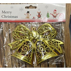 Christmas "Elegant Filigree" Gold Bow & Double Bell Ornament Set