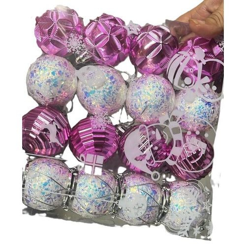 Christmas Dazzling Pink & White Iridescent Shatterproof Ornament Set