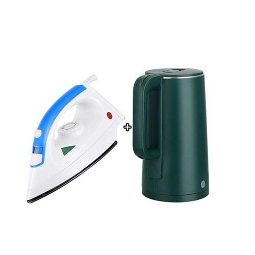 Steam Flat Iron & Electric Kettle Percolator 2 Litres - Green, White