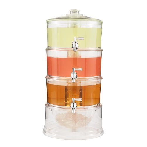 Acrylic 3-Tier Water, Juice Drink Dispenser With Ice Chamber Base-Colorless.