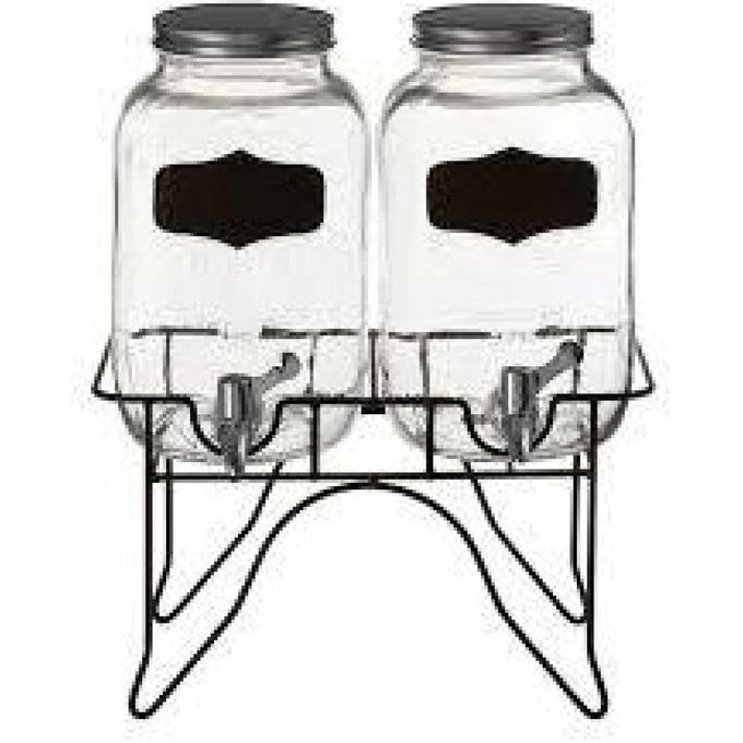 Transparent 2 Glass Juice Dispensers With Faucets And Stand For Serving Drinks At Parties-Transparent