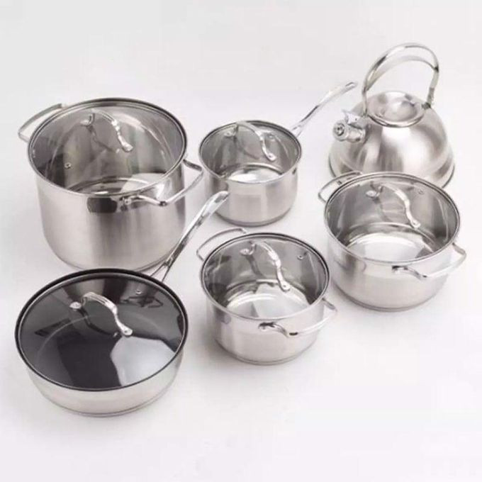 6 Pieces Quality Stainless Steel Cookware Pots And Pans With Kettle-Silver