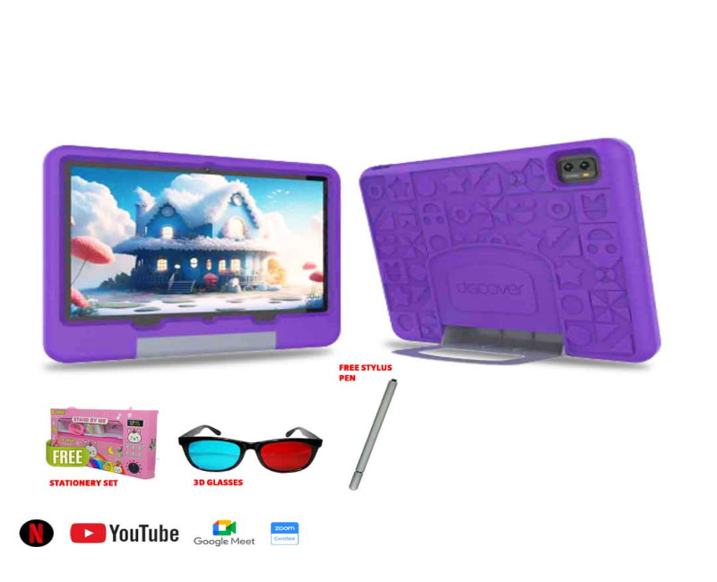 Discover K100 Kids Tablet 6GB RAM 256GB ROM 10.1 Inch Display Sim card WIFI +Free set gifts - Blue/Purple