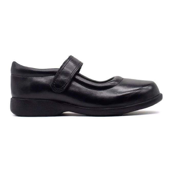 UMOJA Studeez Leather Girls School Shoes - ZURI Velcro Black