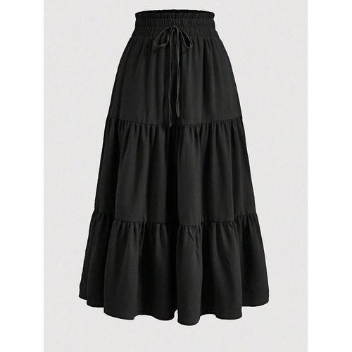 Midnight Grace Layered Boho Skirt, Black.