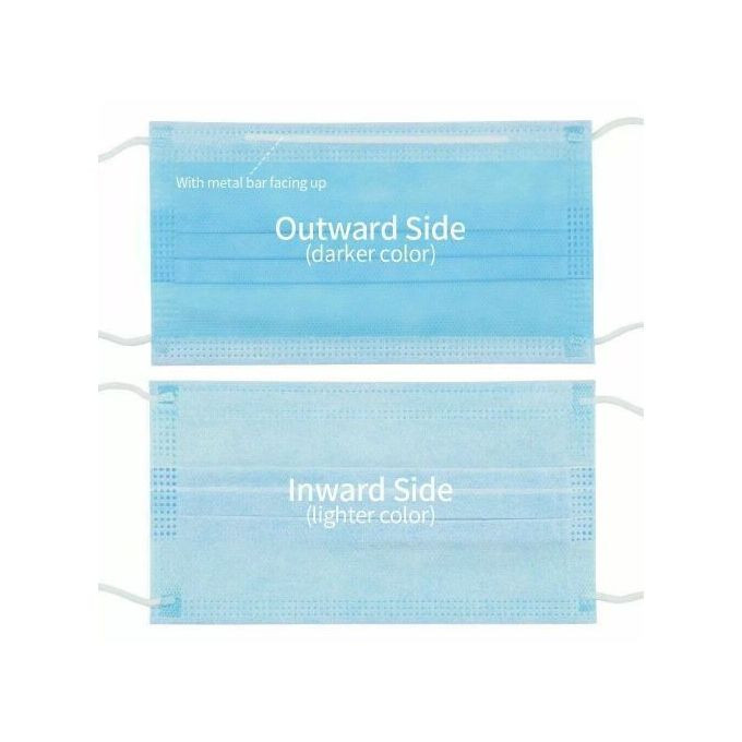 50 Pc 3 Layer UNBS certified Disposable Protective Face Masks - Blue With Super Soft Elastic Ear Loop