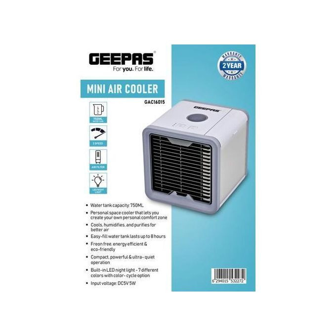 Geepas Portable Mini Air Cooler Water Tank ,750ml - Grey
