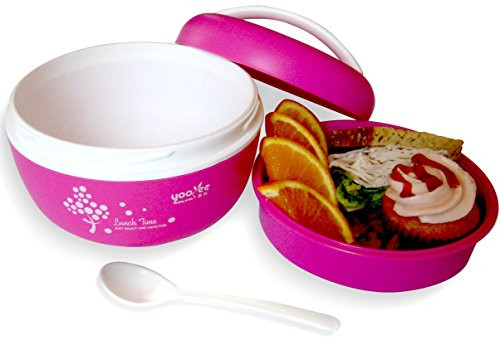 Plastic Round Lunch Box 2 Layers - Purple