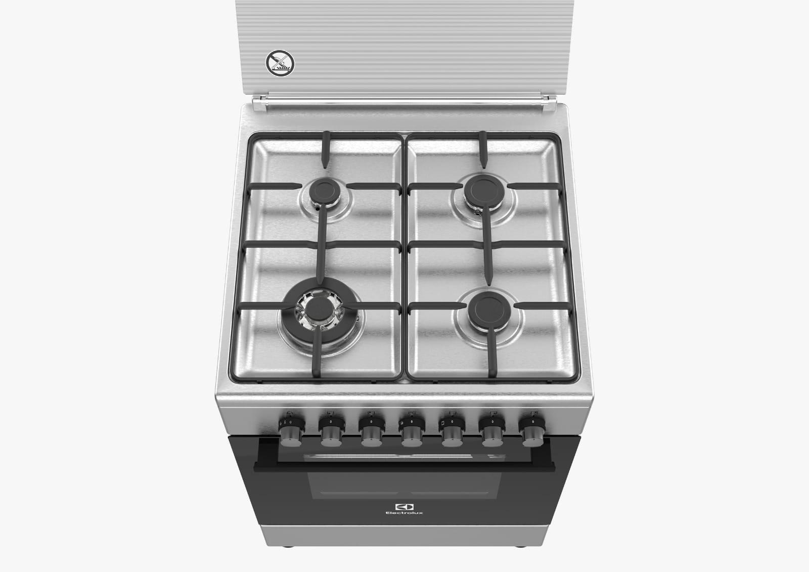 INDESIT Cooker IS67G1PCX 60/60cms Stainless Steel- Full Gas, Enamel Pan Support + Rotesserie