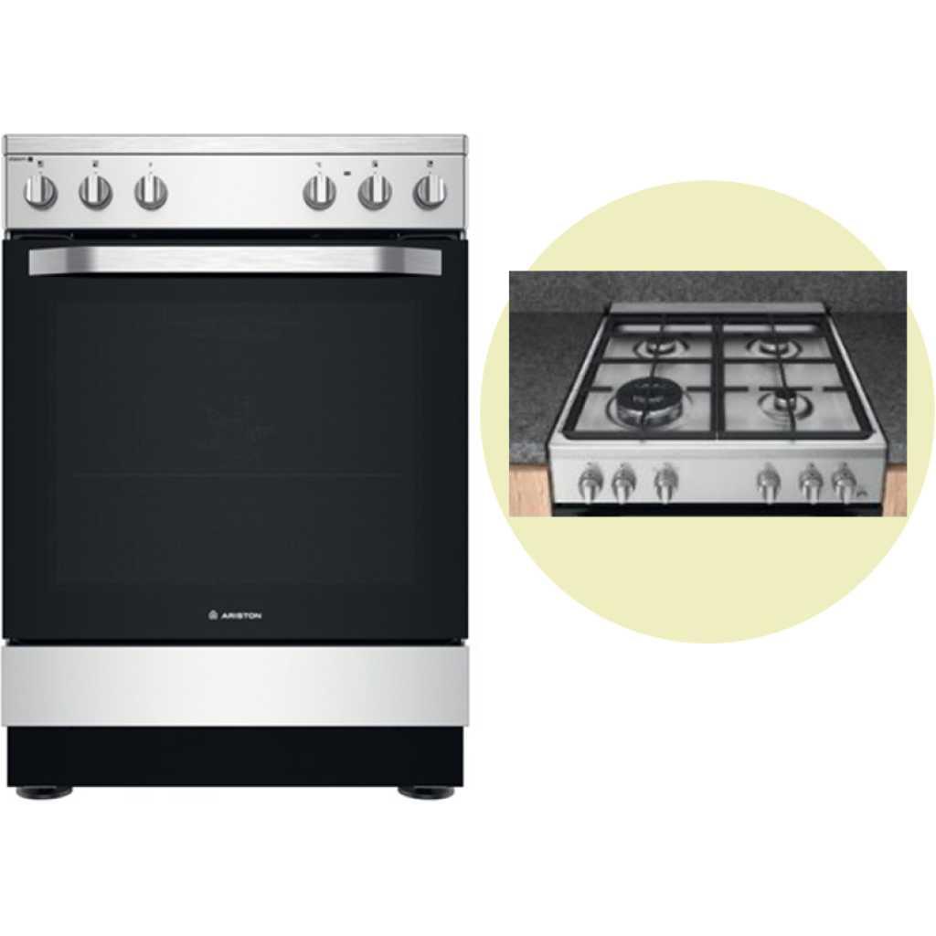 INDESIT Cooker IS67G1PCX 60/60cms Stainless Steel- Full Gas, Enamel Pan Support + Rotesserie