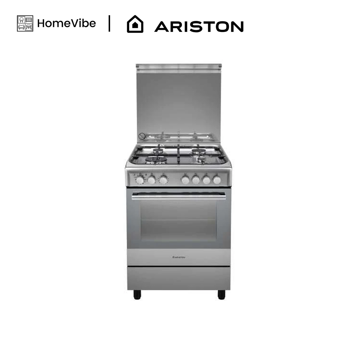 INDESIT Cooker IS67G1PCX 60/60cms Stainless Steel- Full Gas, Enamel Pan Support + Rotesserie