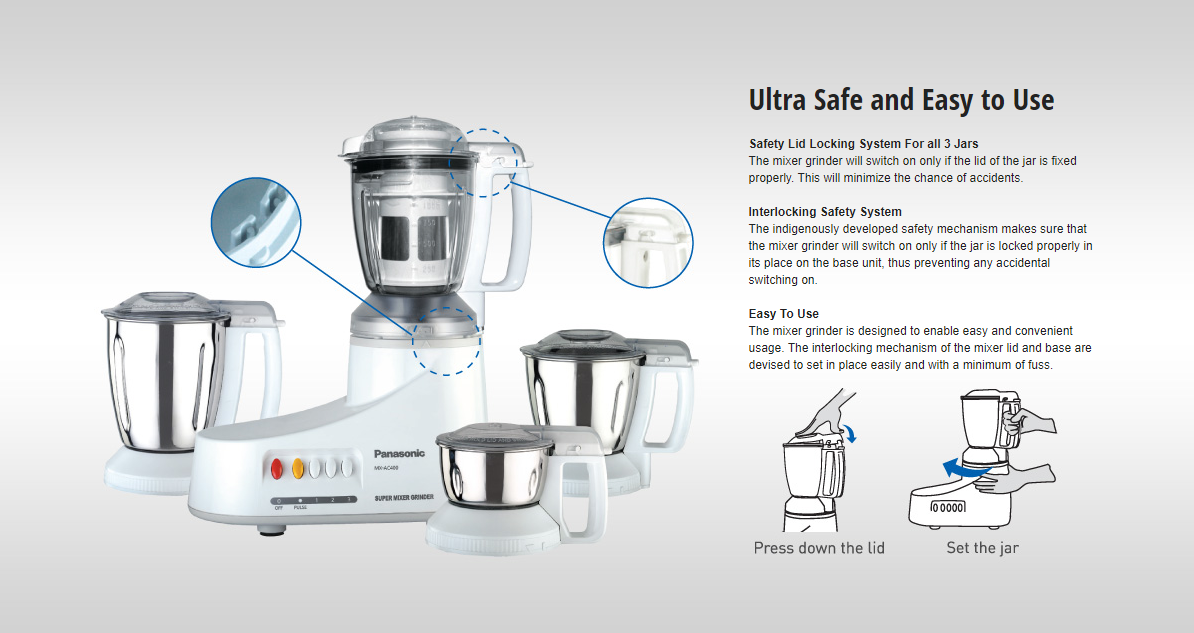 PANASONIC MIXER GRINDER MXAE365KTZ 3 Jars 2000W Stainless Steel Jars