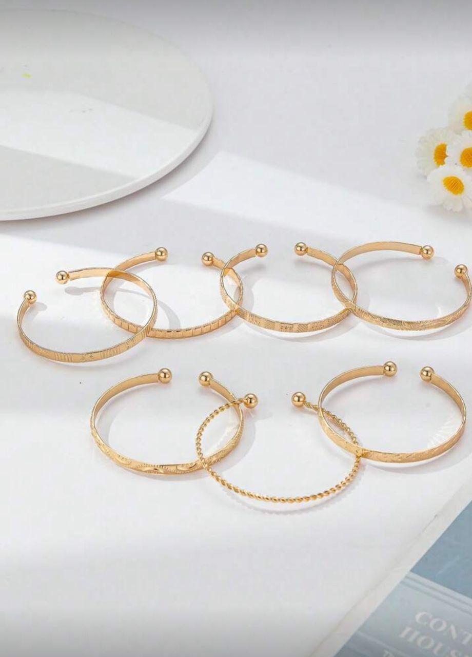 7pcs Set Textured Chunky Star Floral Pattern Multi-Layer Wavy Metal Chunky Bangle Bracelet Set, Fashion Elegant Vintage Design, Suitable For Holiday, Party, Date, Gift, Daily Wear