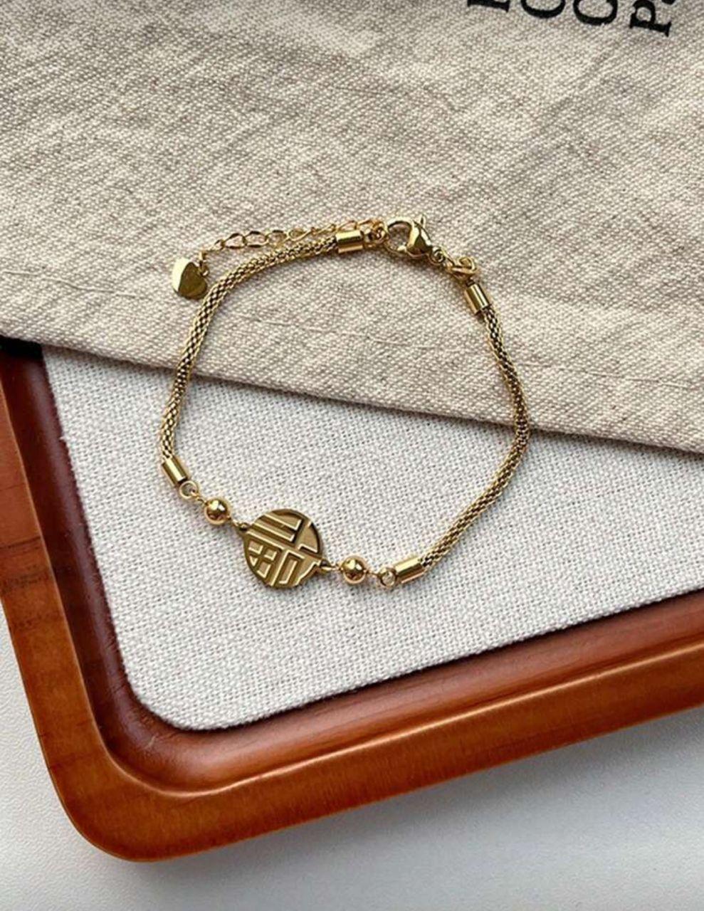 1pc Stainless Steel Fashionable Luxury Creative New Chinese Double-Sided Fu Symbol Bracelet, Light Luxury, Niche, High-End Aesthetic Metal Ball Lucky Pendant Titanium Steel Accessories For Women1