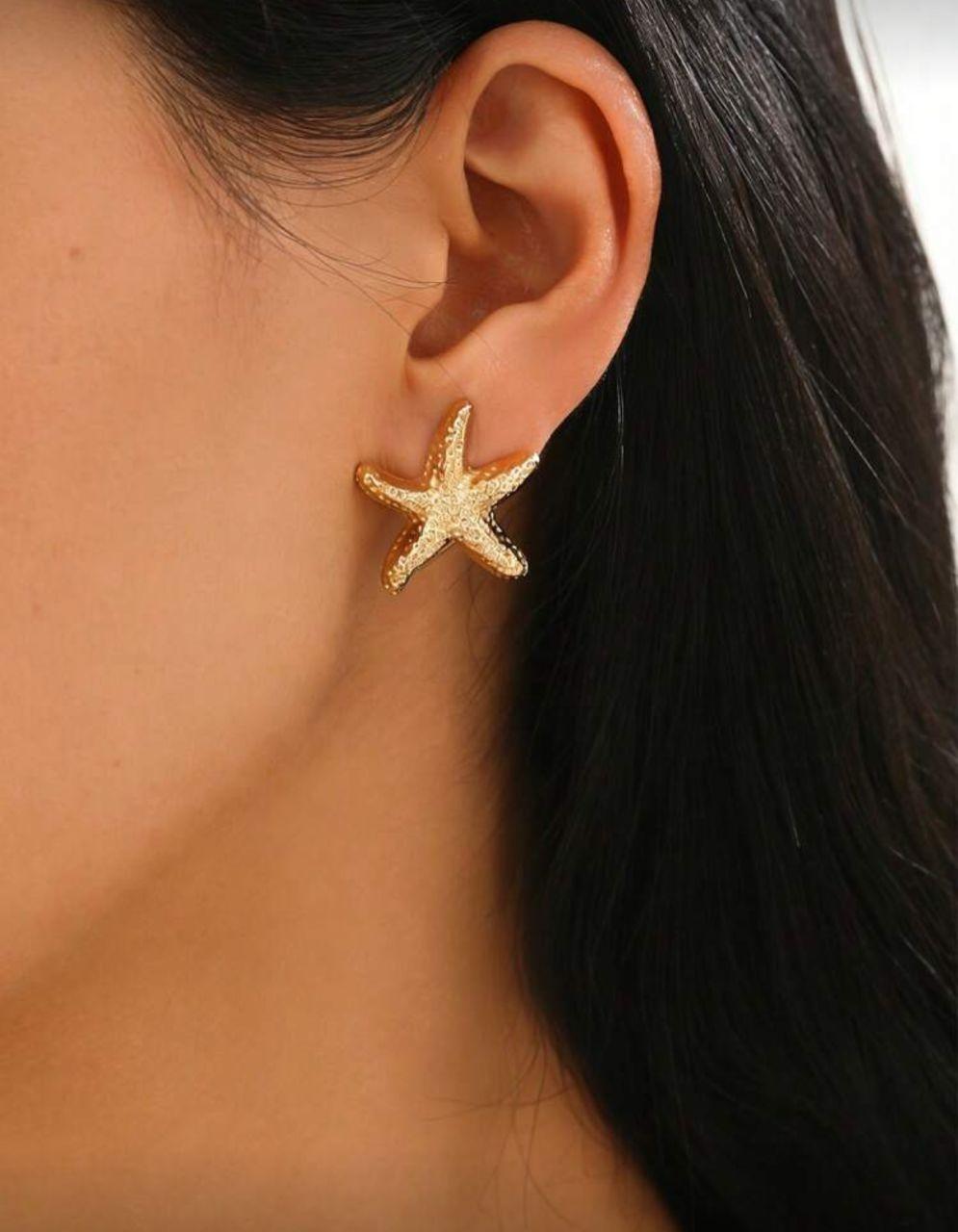 1 Pair Retro Minimalist Ocean Starfish Earrings, Fashionable And Elegant Star Stud Earrings For Women